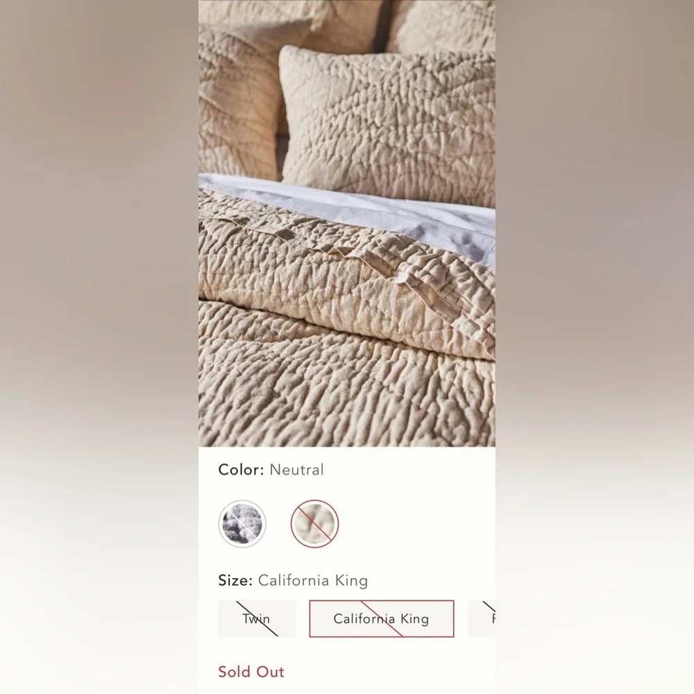 Anthropologie Alora Cotton Cashmere Quilt Size Cal King NWT